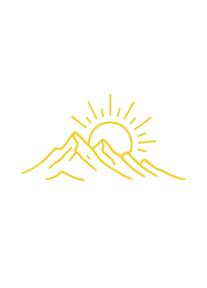 Tattoovorlage minimalistisches Bergpanorama mit Sonne für Rippen und Hüfte