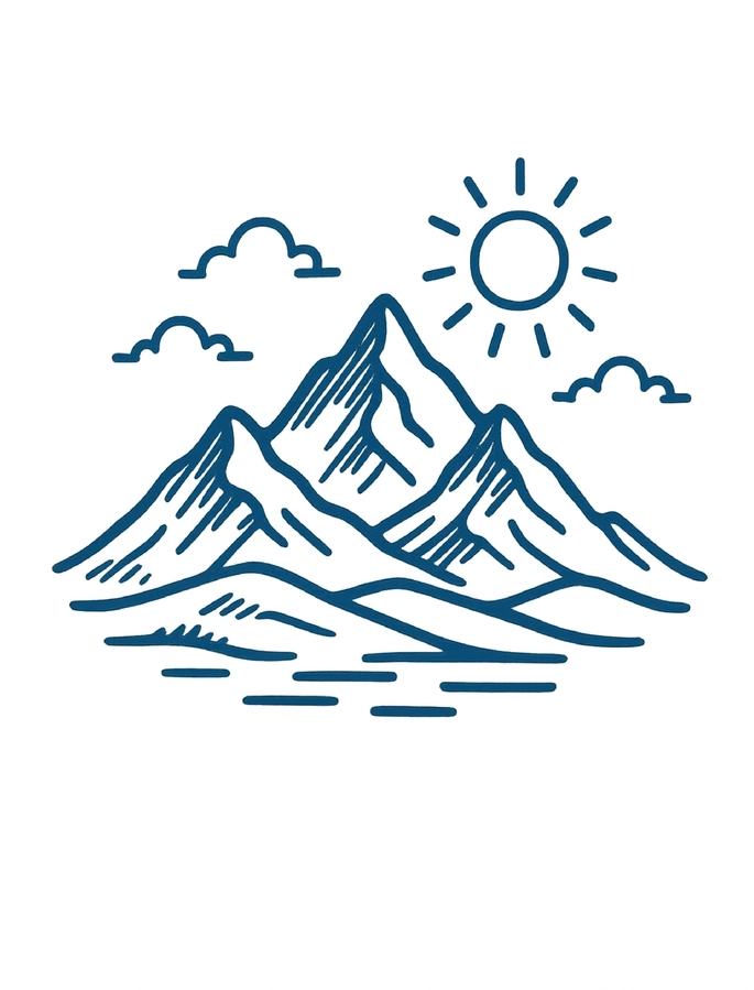 Tattoovorlage minimalistische Berglandschaft mit Sonne