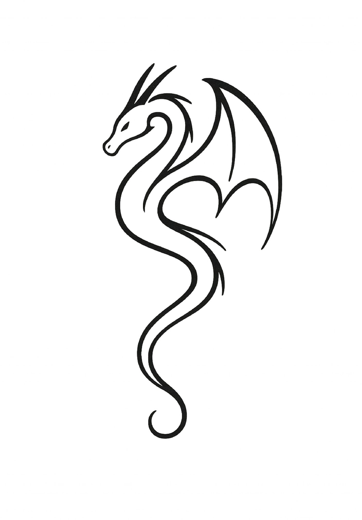 Tattoovorlage minimalistischer Drache mit fließenden Linien
