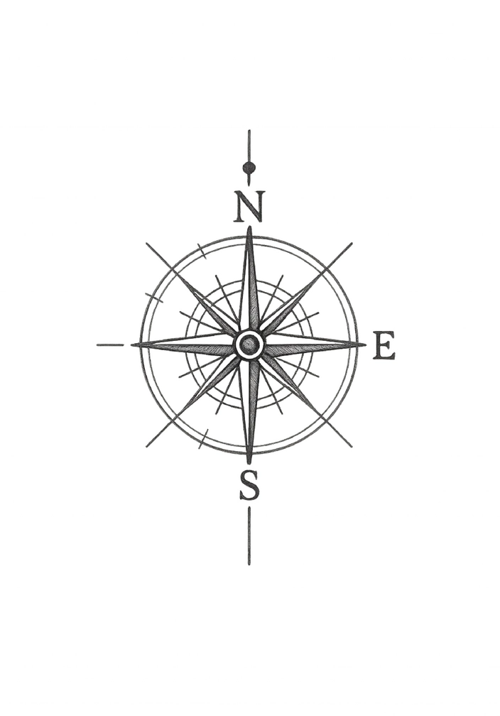 Tattoovorlage minimalistischer Kompass mit feinen Details