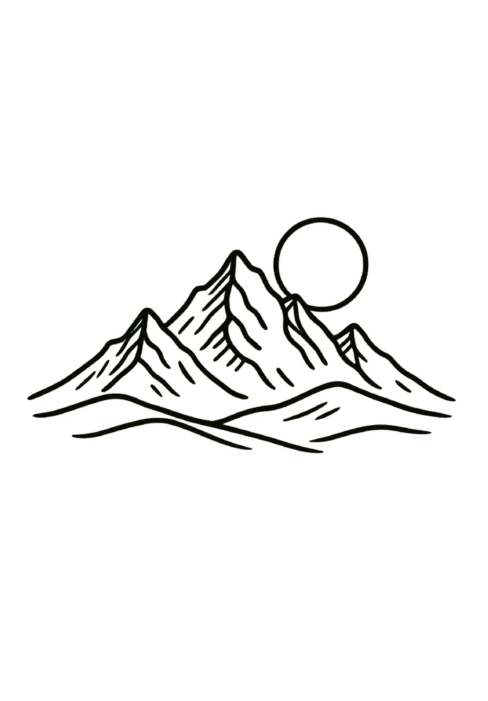 Tattoovorlage minimalistisches Bergpanorama mit Sonne