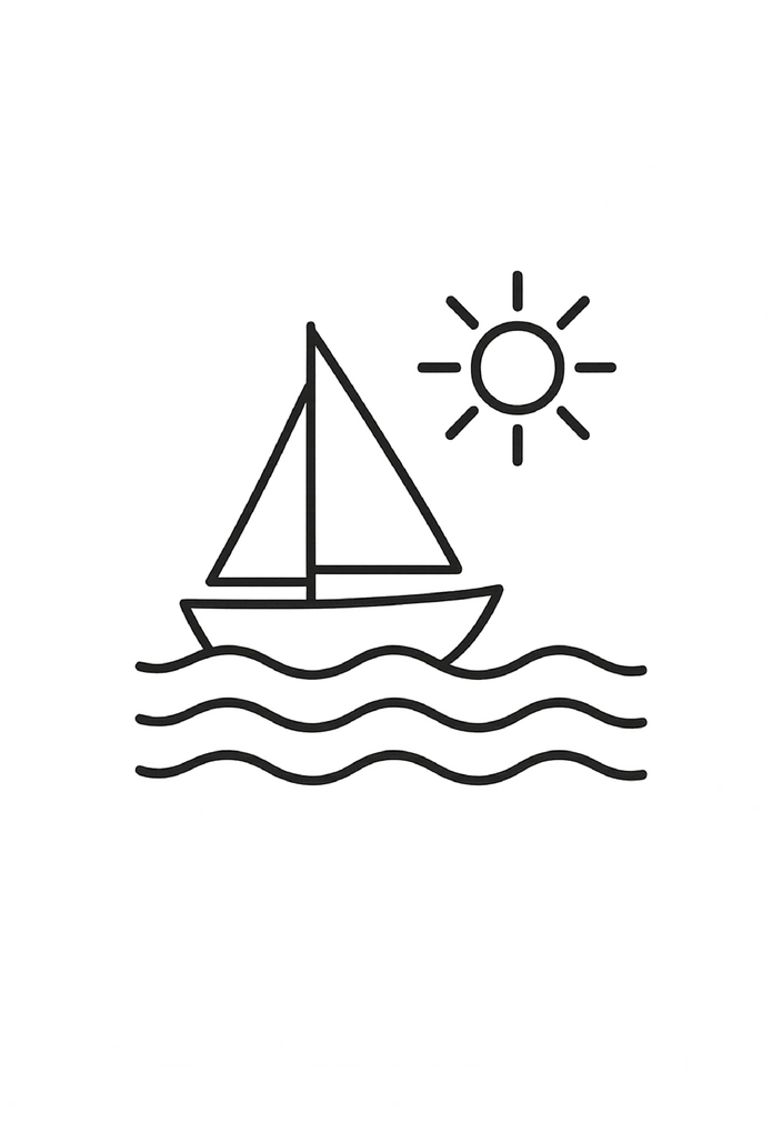 Tattoovorlage minimalistisches Schiff auf Wellen und Sonne