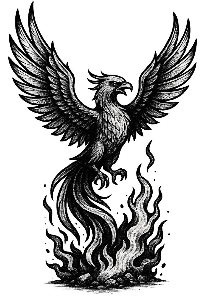 Tattoovorlage Phoenix Aufsteigend Aus Den Flammen