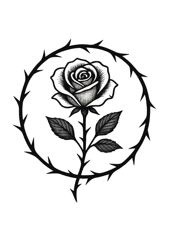 Tattoovorlage Rose mit Dornen für Oberarm