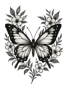 schmetterling-mit-blumenakzenten-oberschenkel-tattoo-vorlage