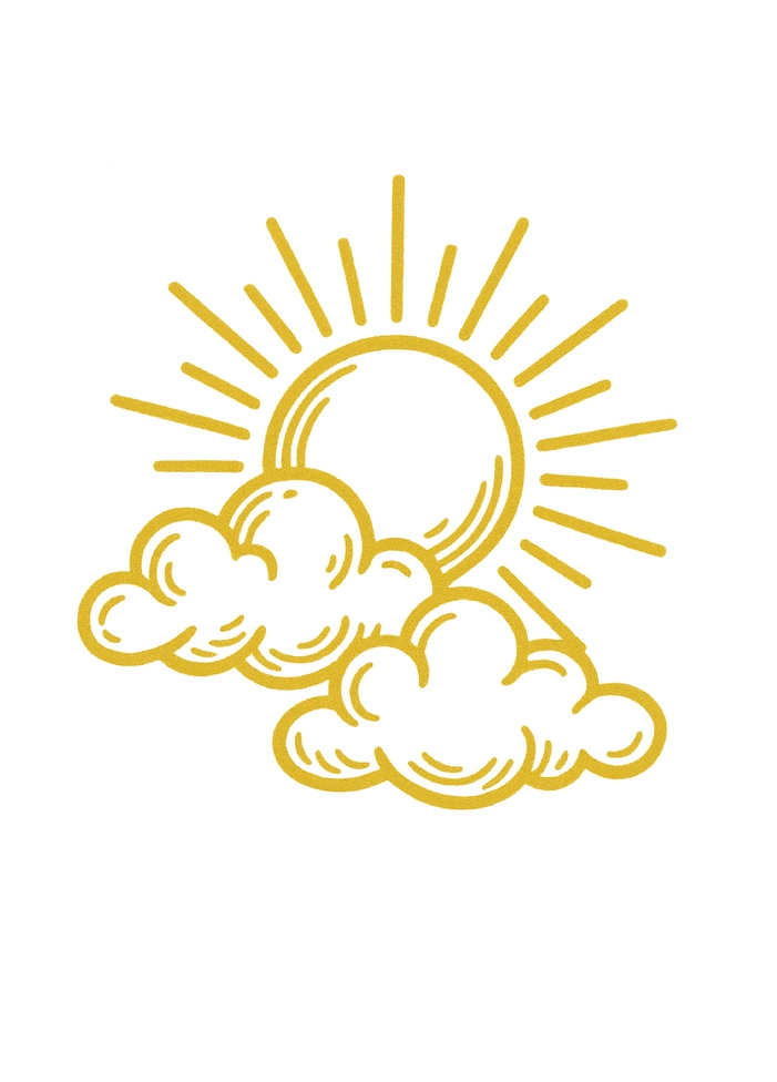 Tattoovorlage Sonne mit Wolken und Strahlen