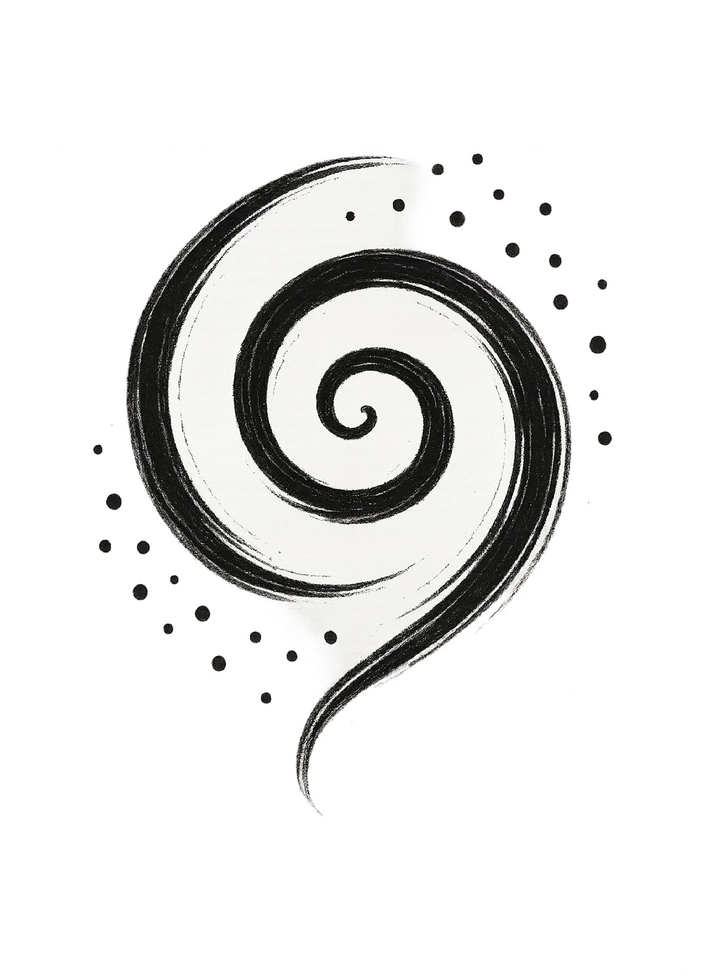 Tattoovorlage: Spirale mit Punkten in Schwarz-Weiß