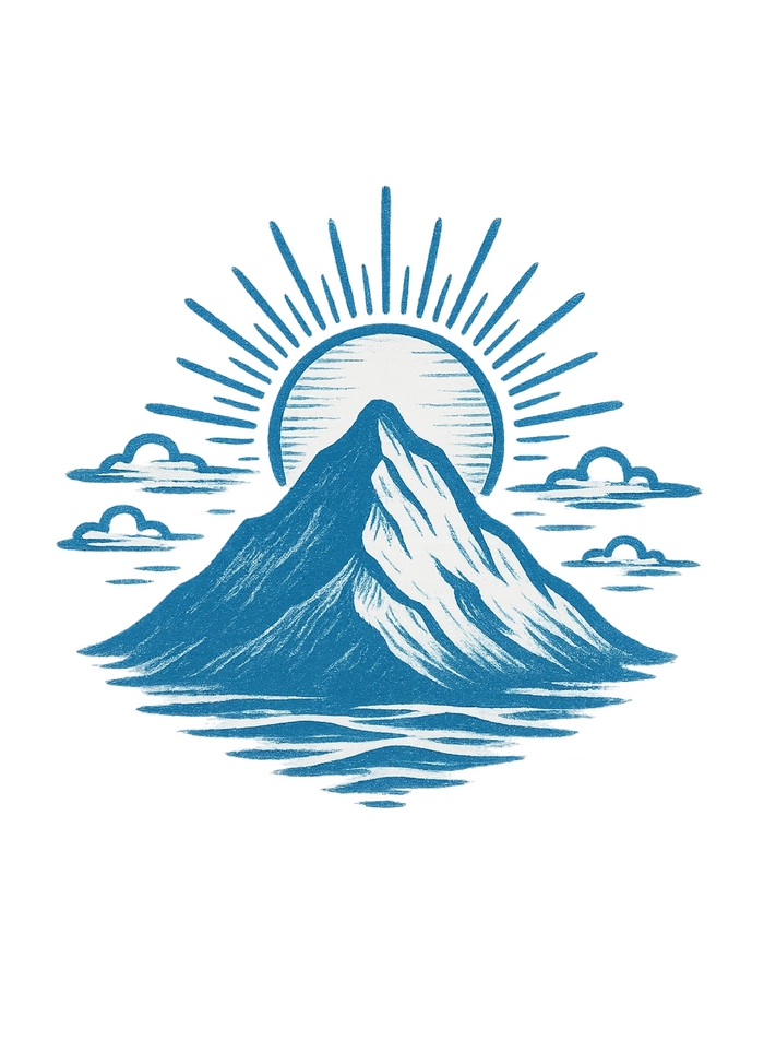 Tattoovorlage stilisierter Berg mit Sonne und Wolken