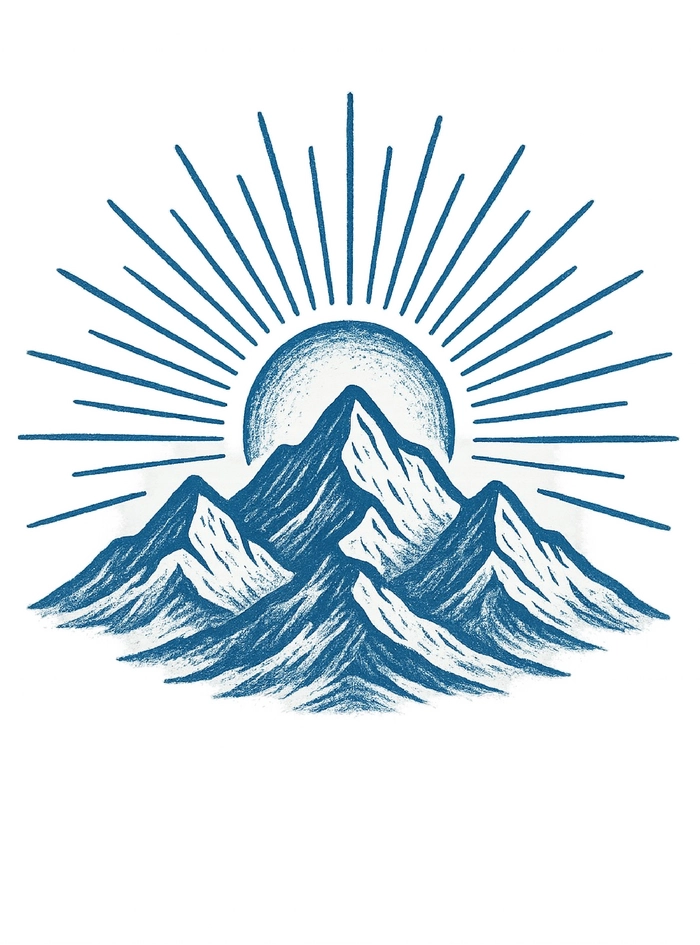 Tattoovorlage stilisierte Bergkette mit Sonnenstrahlen