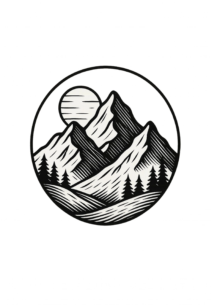 Tattoovorlage stilisierte Berglandschaft mit Sonne für Oberarm