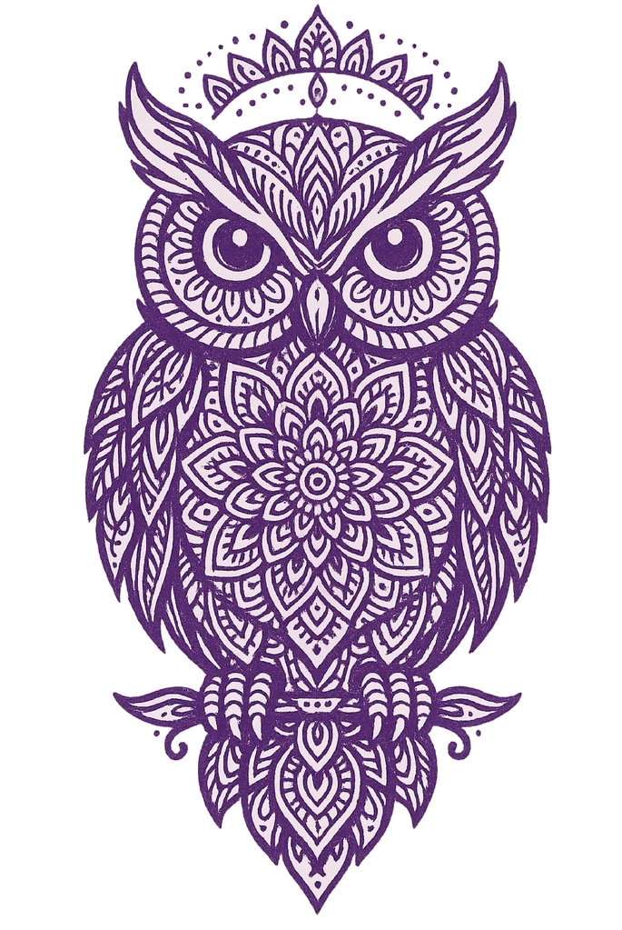 Tattoovorlage Eule mit Mandala-Mustern für Unterarm