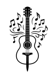 stilisiert-gitarre-mit-fliegenden-noten-tattovorlage