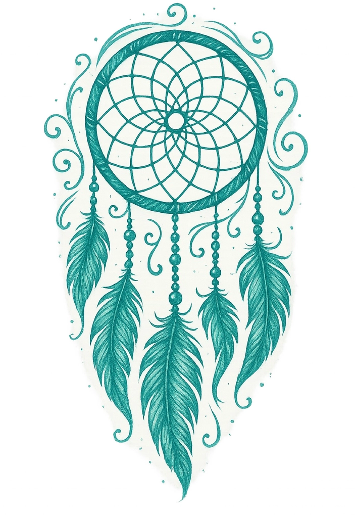 Tattoovorlage Traumfänger mit Federn und mystischem Design