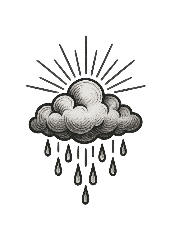 Tattoovorlage mit stilisierter Wolke und Regen