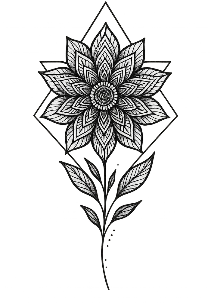 Tattoovorlage stilisierte Blume mit geometrischen Mustern