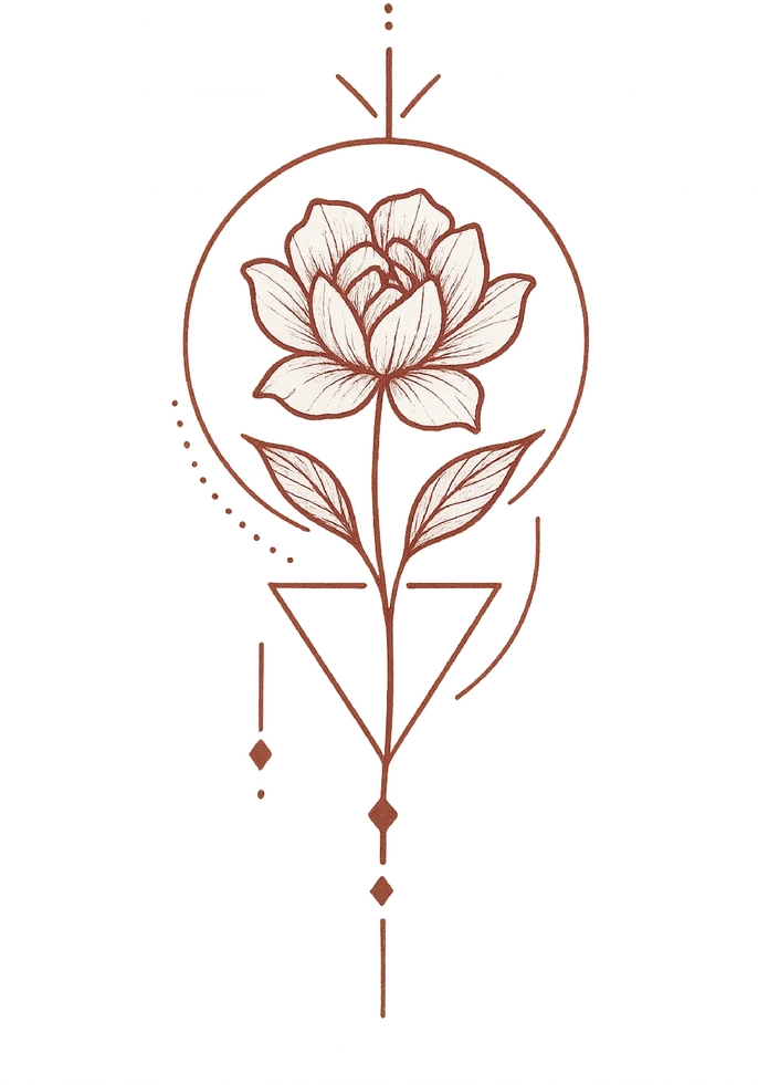 Tattoovorlage stilisierte geometrische Blume mit Rose