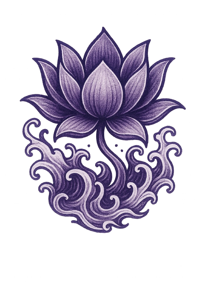 Tattoovorlage stilisierte Lotusblume mit Wasserwellen