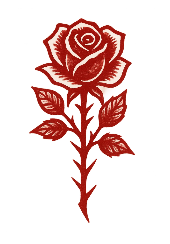 Tattoovorlage stilisierte Rose mit Dornen für Liebe