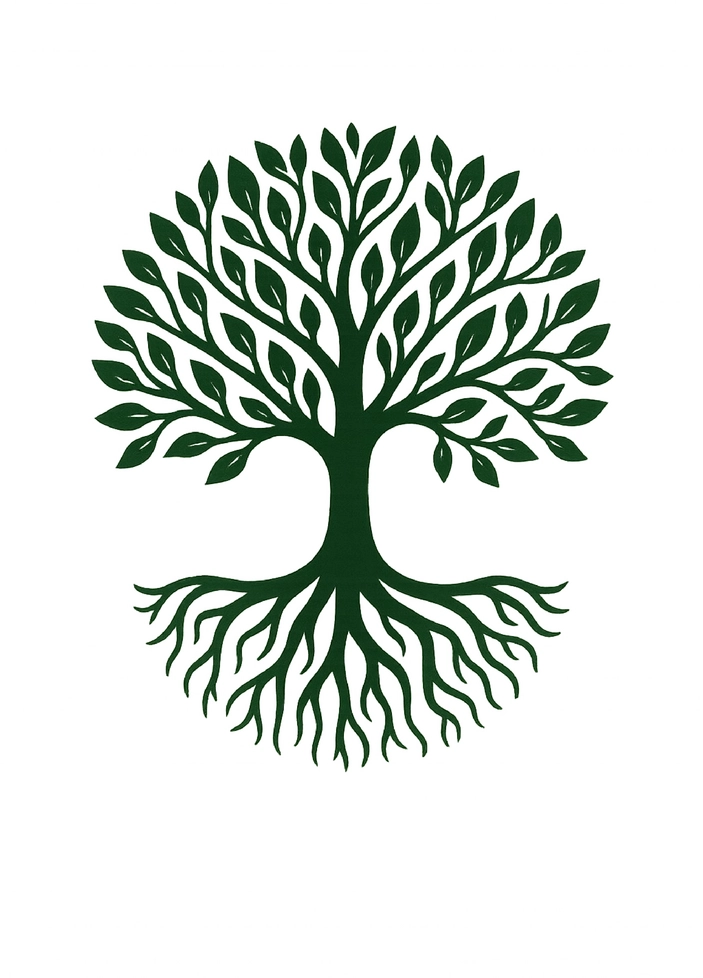 Stilisierte Tattoovorlage Baum mit Wurzeln und Ästen