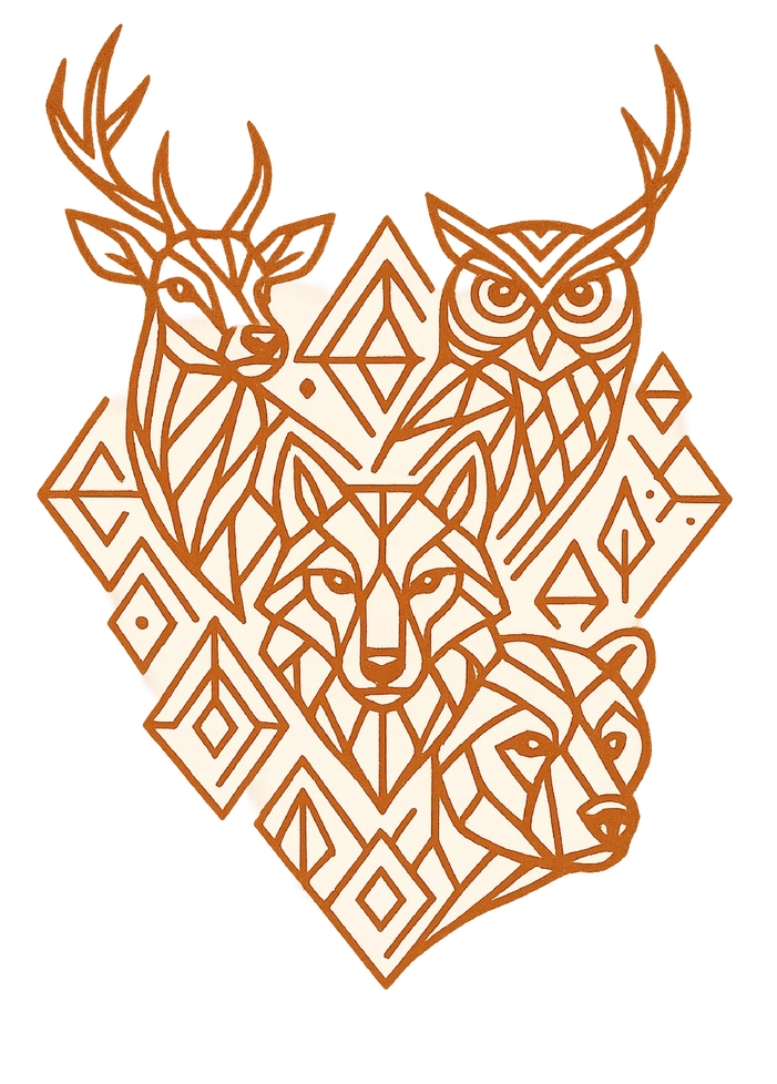 Tattoovorlage stilisierte Tiere mit geometrischen Formen für Brust