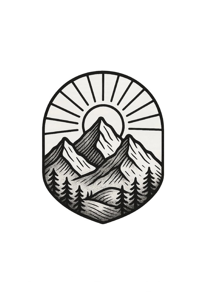 Tattoovorlage stilisierte Berglandschaft mit Sonnenuntergang