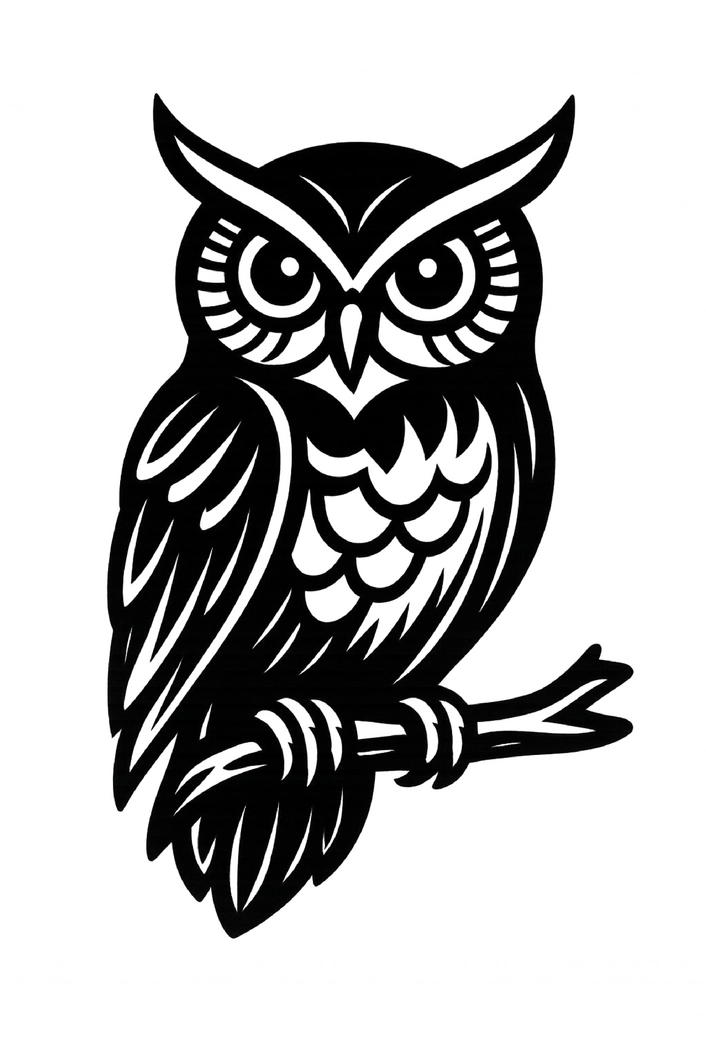 Tattoovorlage stilisierte Eule auf einem Ast