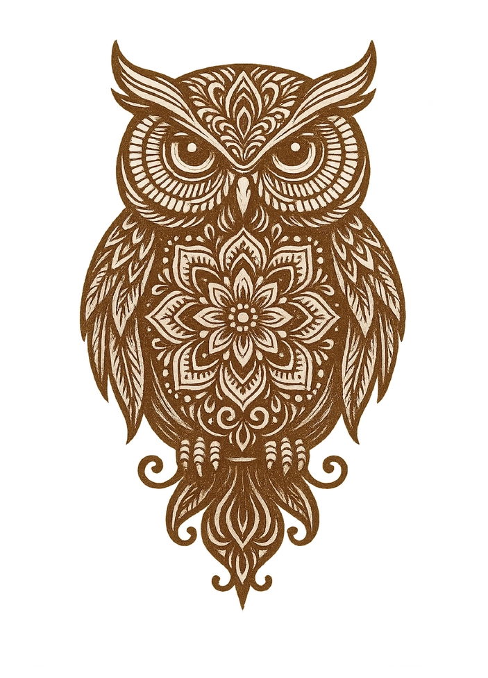 Tattoovorlage stilisierte Eule mit Mandala-Muster