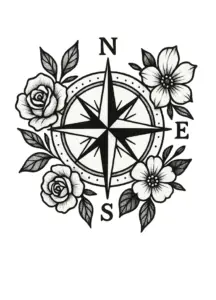 stilisierten-kompass-mit-floralen-akzenten-tattoo-vorlage