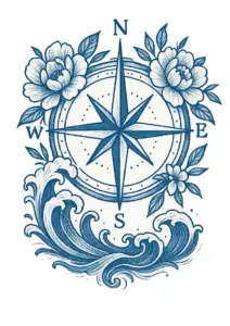 stilisierten-kompass-mit-floralen-elementen-und-wellen