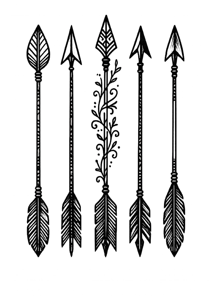 Tattoovorlage stilisierte Pfeile mit floralen Elementen