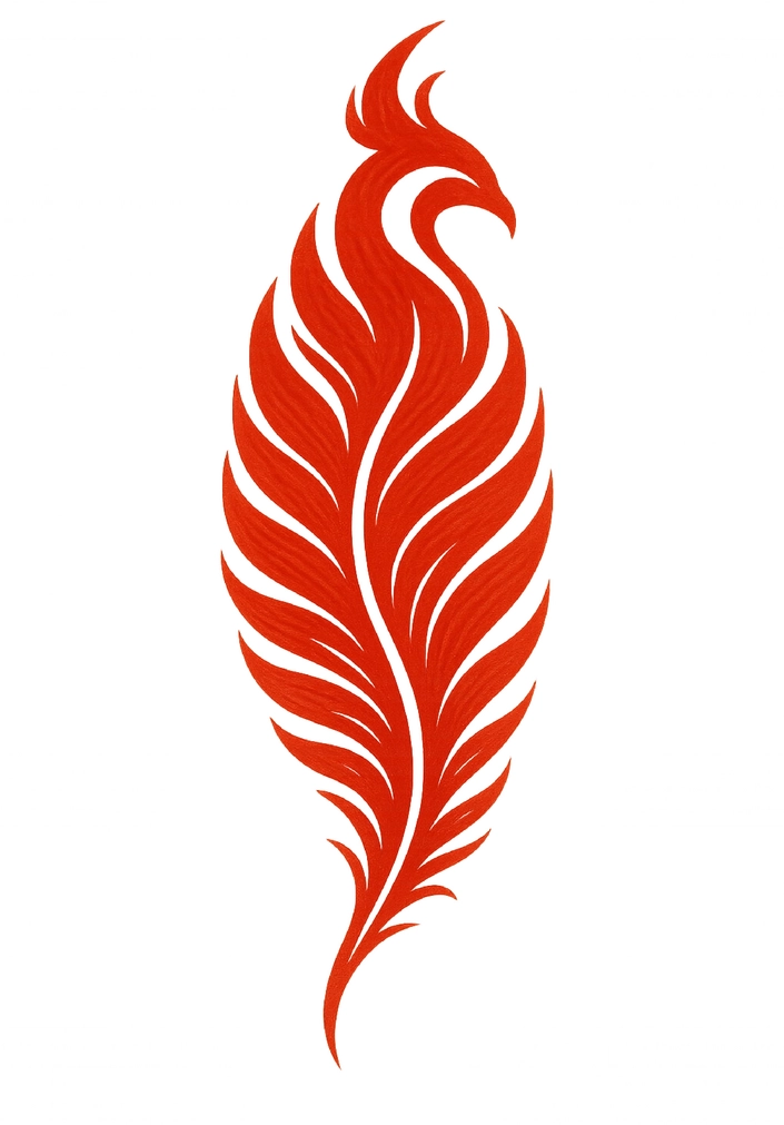 Tattoovorlage stilisierter Phönix in leuchtendem Rot