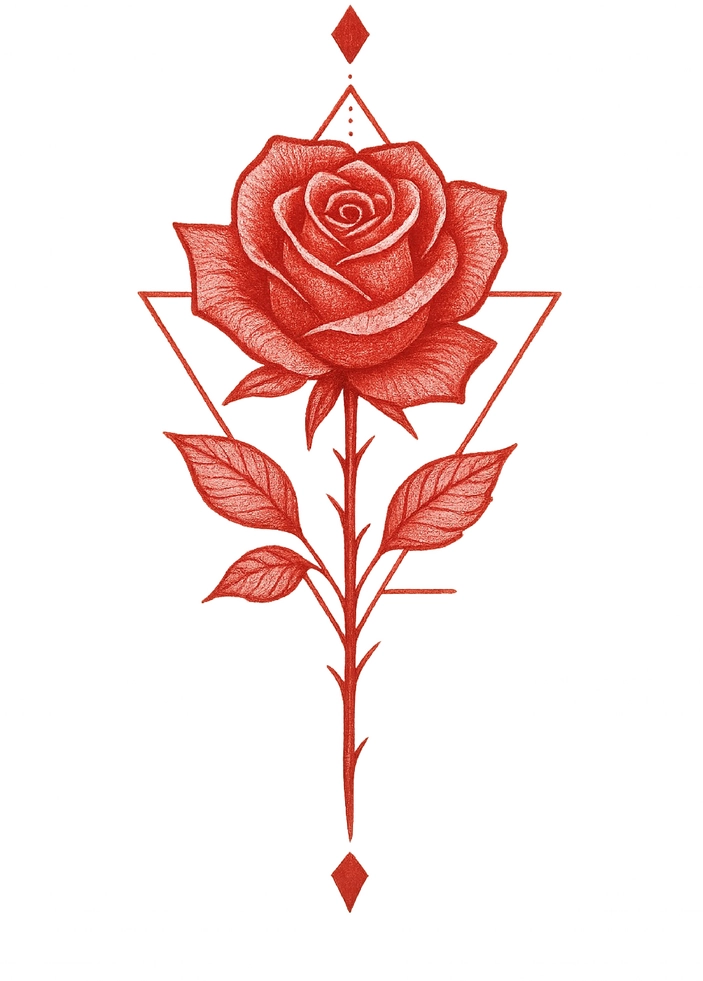 Tattoovorlage stilisierte Rose mit geometrischen Elementen