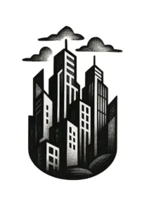 stilisierten-stadtlandschaft-mit-wolkenkraetzern-tattoo