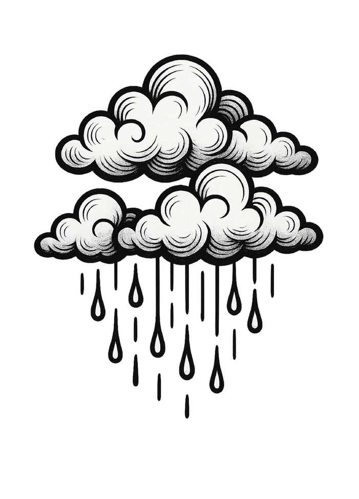 Tattoovorlage stilisierte Wolken mit Regen