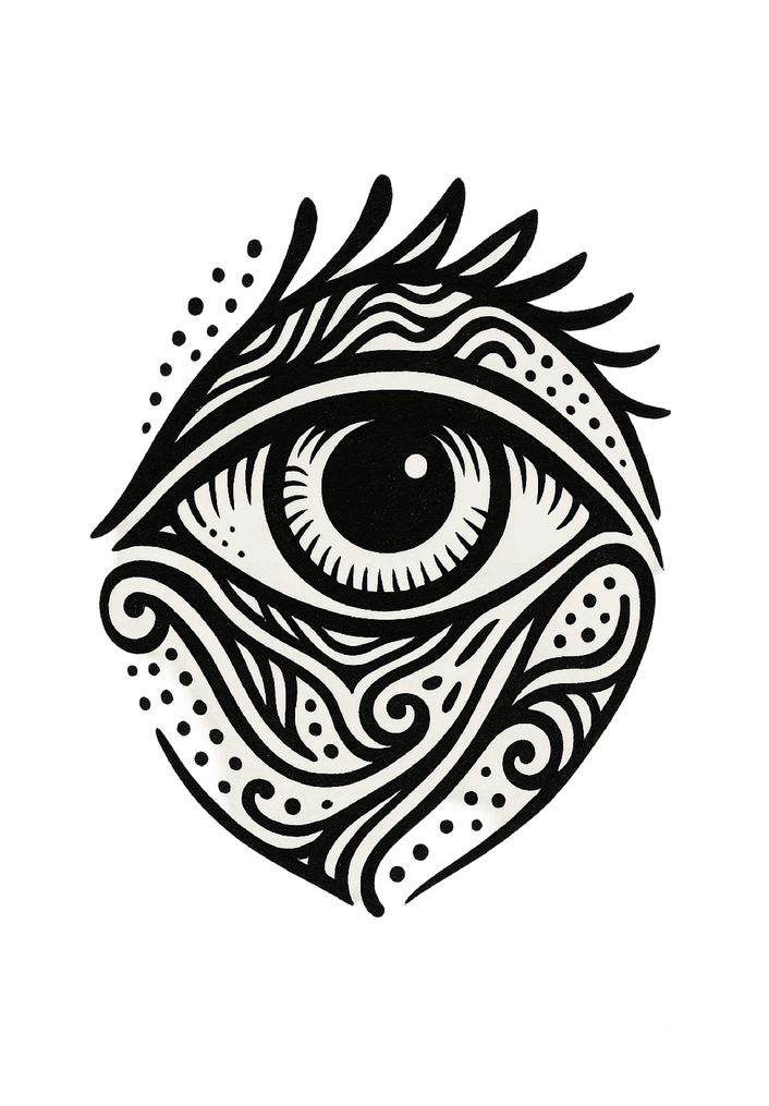 Tattoovorlage stilisiertes Auge mit Tribal-Mustern
