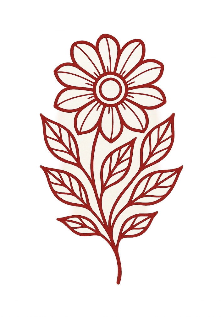 Tattoovorlage mit stilisiertem Blumenmotiv und Blättern