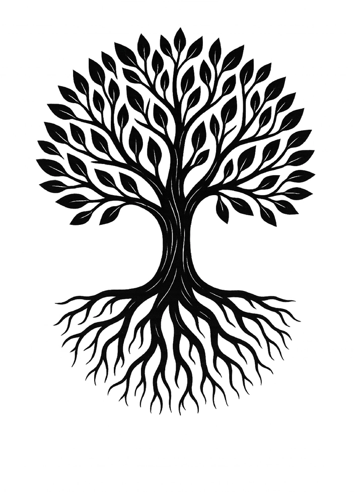 Tattoovorlage stilisierter Baum mit Wurzeln für Wade