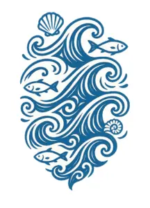stilisiertes-wellen-mit-fischen-und-muscheln-maritimes-thema