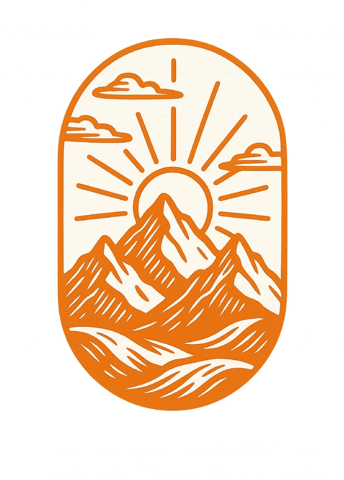 Tattoovorlage stylisierte Berglandschaft mit Sonnenaufgang