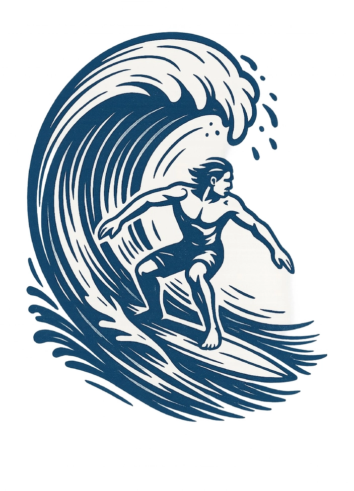 Tattoovorlage Surfer auf Welle für Oberschenkel