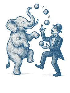 tanzender-elefant-mit-jongleur-tattoovorlage
