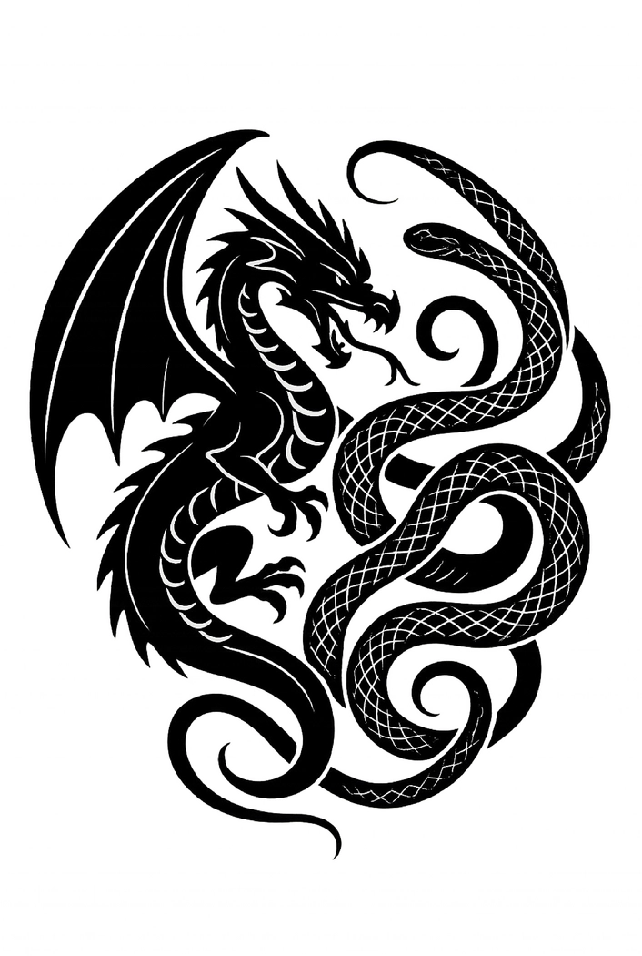 Tattoo-Vorlage Drache und Schlange - Harmonische Formen