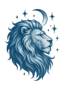 tattoo-vorlage-loewe-mit-mond-und-sternen