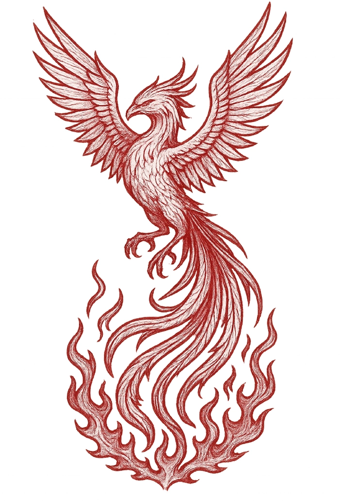 Tattoo-Vorlage majestätischer Phoenix aus Flammen für Wade