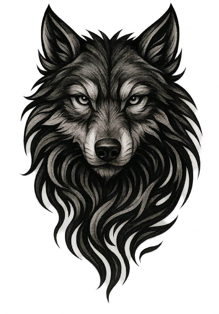 Tattoo Vorlage Wolfskopf mit majestätischer Ausstrahlung