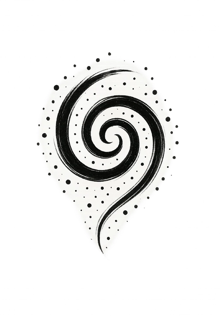 Tattoovorlage abstrakte Spirale mit Punkten in Schwarz-Weiß