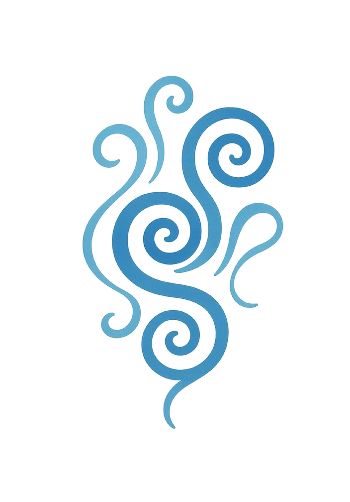 Tattoovorlage mit abstrakten Spiralen in Blau für Finger