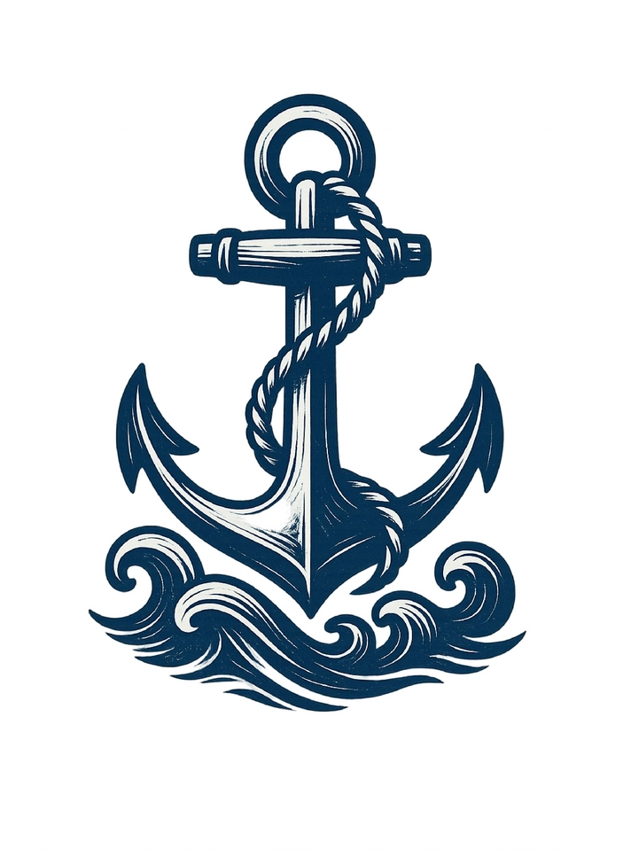 Tattoovorlage Anker mit Wellen und Seil