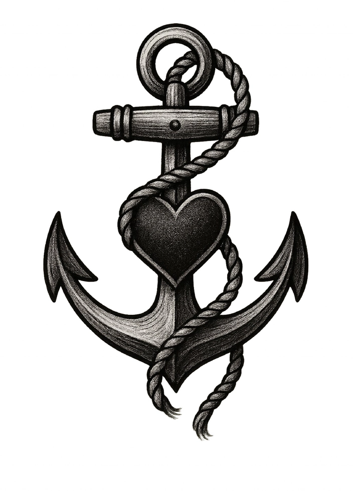 Tattoovorlage Anker Motiv mit Herz und Seil