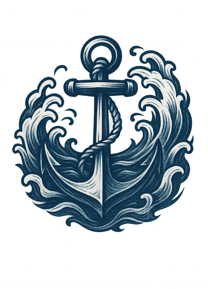 Tattoovorlage Anker und Wellen für Oberschenkel